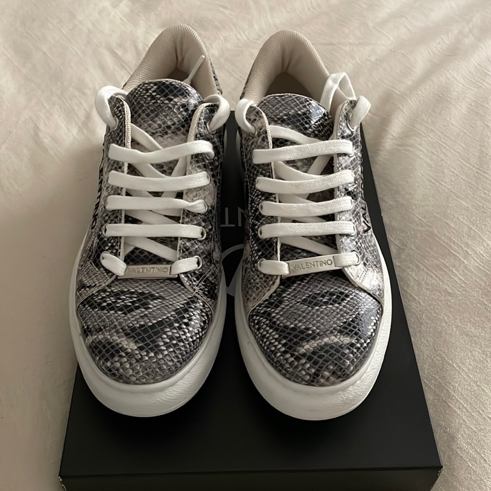 Valentino Fresia Embossed-Snakeskin Platform Sneakers